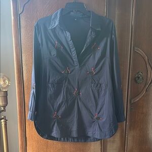 Vintage Navy Shirt with Red Embroidery